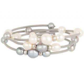 Cultured FreshwaterPearl & Sterling Bead Set of 3 Coil Bracelets