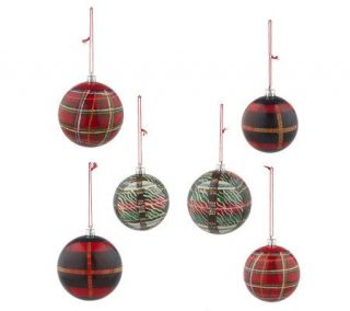 Linda Dano Set of 6 Hand Painted Plaid Ball Ornaments —