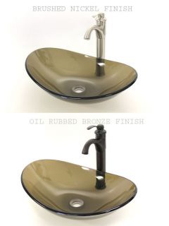 Clear Brown Oval Glass Vessel Sink 2706 Faucet Drain