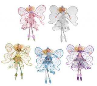 Set of 5 6 Pastel Glitter Fairy Ornaments —