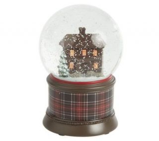 Linda Dano 6 Snowglobe with Plaid Base and Recorded Christmas Story 