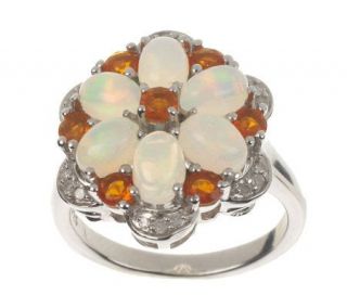 50 ct tw Ethiopian Opal and Fire Opal 1/10 ct tw Diamond Ring