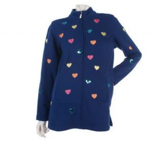 Quacker Factory All Over Hearts Zip Front Knit Jacket   A211251