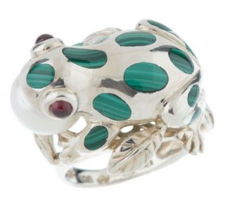 Sterling Malachite Inlay Cultured FreshwaterPearl Frog Ring — 