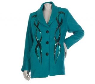 Bob Mackies Twisted Spangle Button Front Fleece Jacket w/Shawl Collar 