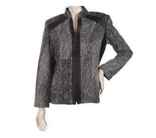 Susan Graver Jacquard Knit Zip Front Jacket w/Faux Leather Trim