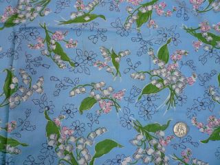  45 Flour Feed Sack 40s Fabric Blue Lily of Valley Quilt Cotton