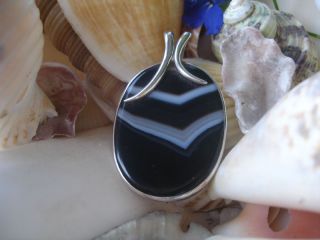 Black Striped Onyx Pendant Balinese Artisan Crafted 925 Pure Terling