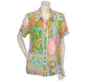Bob Mackies Tropical Daze Silk Camp Shirt —