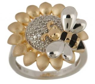 AffinityDiamond 1/7 ct tw Flower & Bee Ring, Sterling & 18K Clad