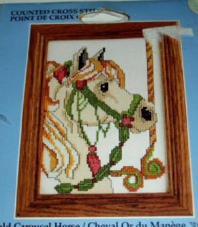 Gold Carousel Horse, a Candamar Mini counted cross stitch kit.