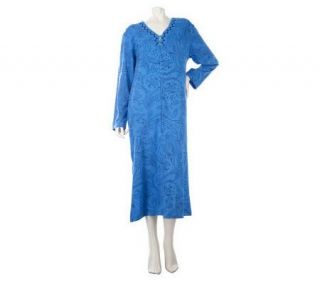 Carole Hochman Woodblock Floral Cotton Zip Front Robe —