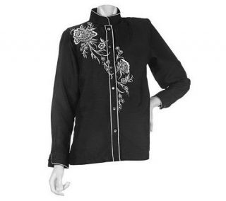 Bob Mackies Floral Embroidered Button Front Blouse —