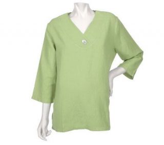 Hot Cotton Linen/Cotton 3/4 Sleeve V neck Tunic w/ Shell Button