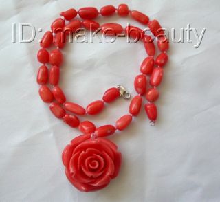  on  stunning pink baroque natural coral necklace flower pendant