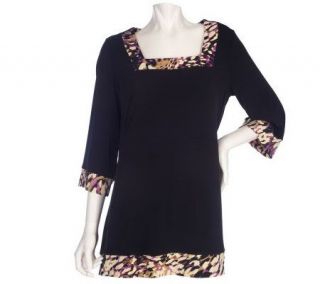 EffortlessStyle by Citiknits Framed Collar Tunic with Print Contrast 