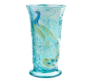 FentonArtGlass Hand Painted Robins Egg Blue Peacock 8 Vase —