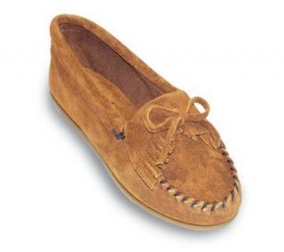 Minnetonka Womens Kilty Suede Moccasins with Rubber Sole —