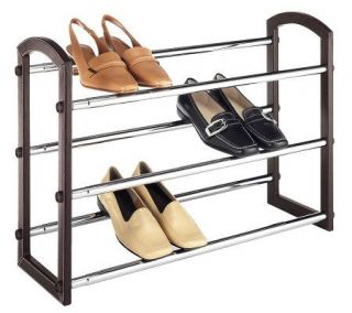 Whitmor Faux Leather and Chrome Three Tier Expanding Shoe Rack