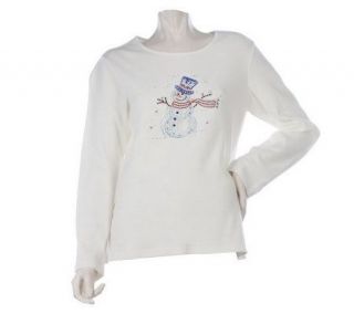 Quacker Factory Snowman Americana_Long Sleeve T Shirt —