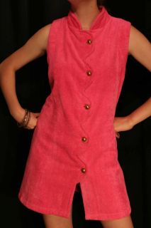  70s Hot Pink Mod Plush Terrycloth Swimsuit New Bathing Coverup