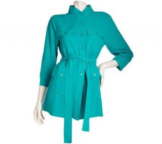 Linea by Louis DellOlio Stand Collar Tunic with Removable Belt