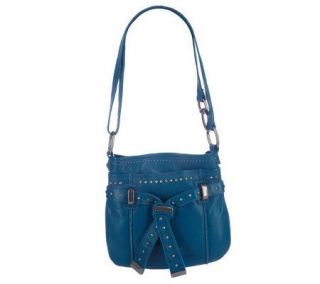 Makowsky Glove Leather Belted Crossbody with Stud Accents — 
