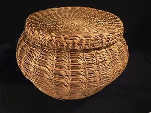 Antique Folk Art Vintage Pine Needle Basket Coushatta