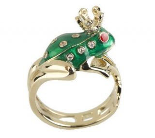 Hidalgo Diamonique 14K Gold Clad Frog Prince Ring —