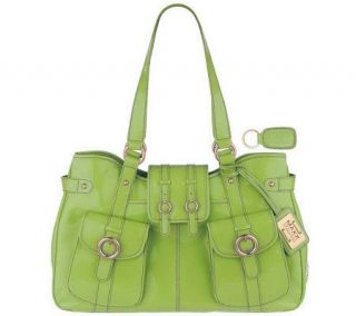 Maxx New York Double Handle Patent Tote w/ Front Flap Cargo Pockets 