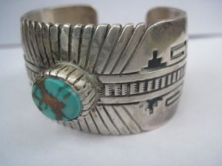Vintage Navajo Joe Corbet Sterling Turquoise Silver Wide Cuff Bracelet