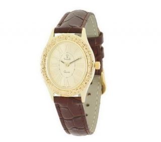 Vicence Ladies Oval Byzantine Case Watch w/ Leather Strap, 14K