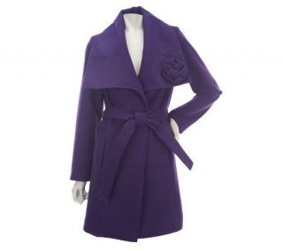 Dennis Basso Faux Wool Maxi Collar Wrap Coat with Self Belt   A228260