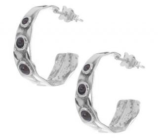 Or Paz Sterling Garnet 3/4 Hoop Earrings —