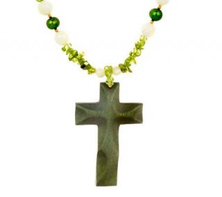 Lee Sands Cultured Pearl & Peridot Cross Necklace   J302763