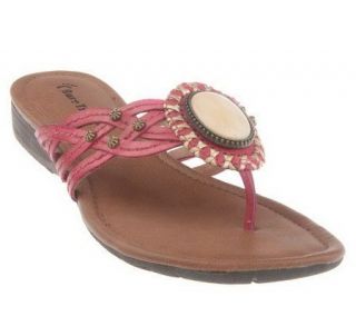 Bare Traps Leather Braided Thong Sandals with Ornament Detail