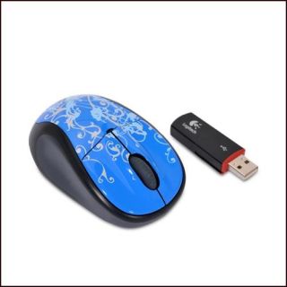 Logitech V220 Blue Flourish Cordless Optical Mouse PC Mac