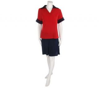 Citiknits Johnny Collar Top with Stripe Trim and Solid Shorts