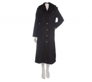 Dennis Basso Full Length Wool Coat with Removable Faux Fur Collar 