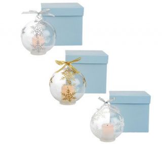 Candle Impressions S/3 Glass Ornaments with Flameless Votives & Timer 