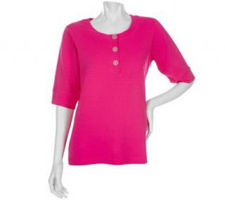 Sport Savvy Stretch Jersey Elbow Sleeve Henley with Button Details