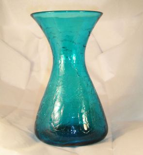  Vintage Blenko Crackle Glass Vase D1