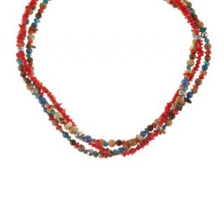 Southwestern Sterling Triple Strand Multi Gemstone Bead Necklace
