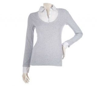 Esprit Long Sleeve Scoopneck T shirt with Pintuck Inset —