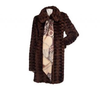 As IsDennis B asso Brown Scul pted Faux Mink Coat w/scarf —