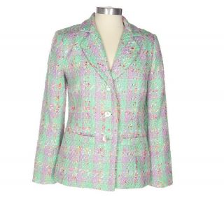 Linea by Louis DellOlio Notch Collar Boucle Jacket w/Floral Lining