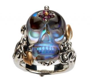 Barbara Bixby Sterling/18K Abalone Doublet & Gemstone Skull Ring 