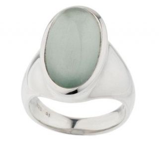 Sterling Oval Milky Green Aquamarine Ring —