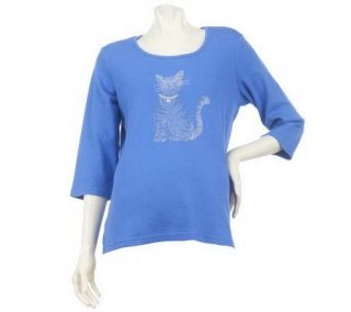 Quacker Factory Cats Meow 3/4 Sleeve T shirt —