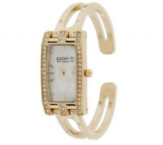 KathyVanZeeland Hinged Cuff Watch with Crystal Accents —